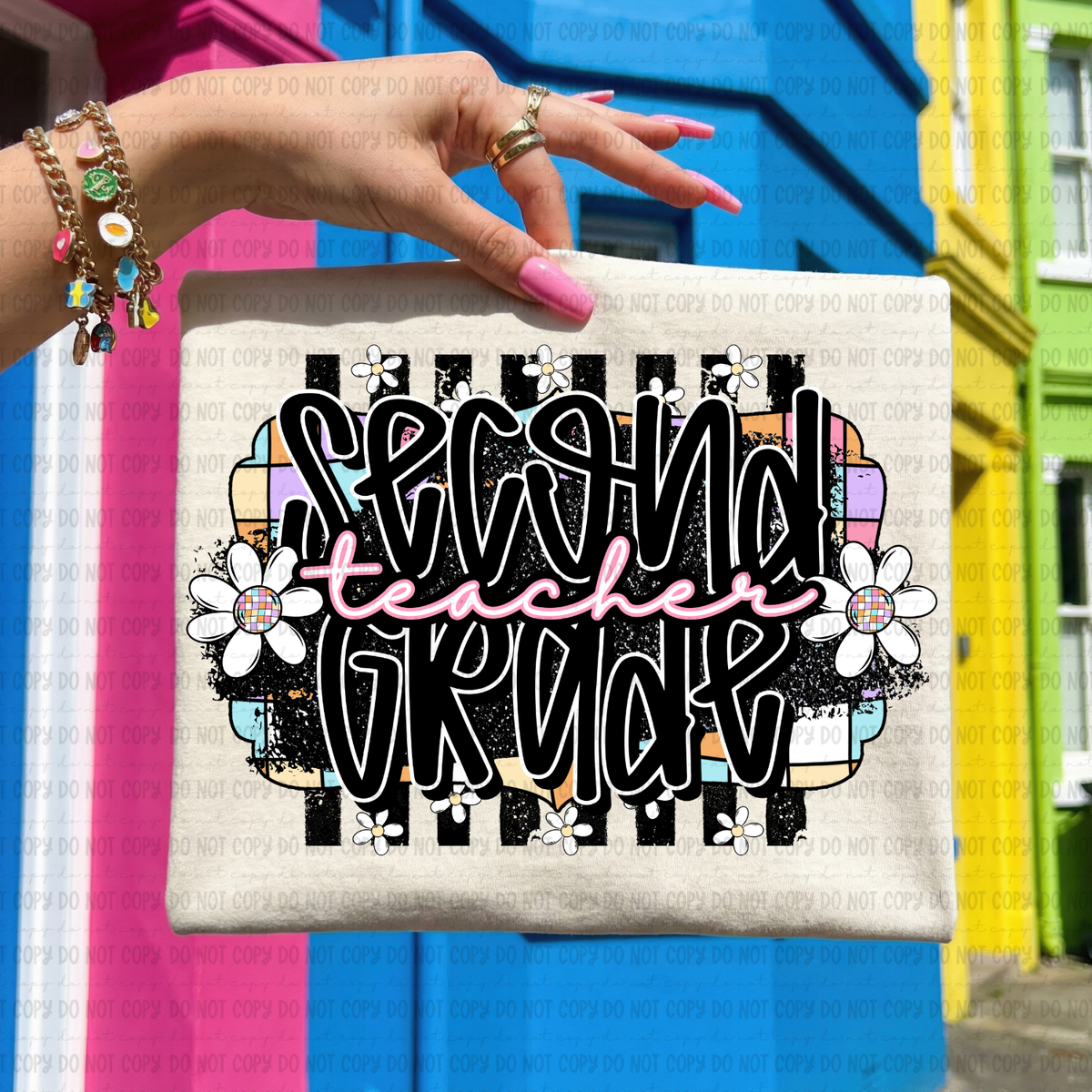 Retro colorful checkered second grade teacher (Revel) DTF Transfer