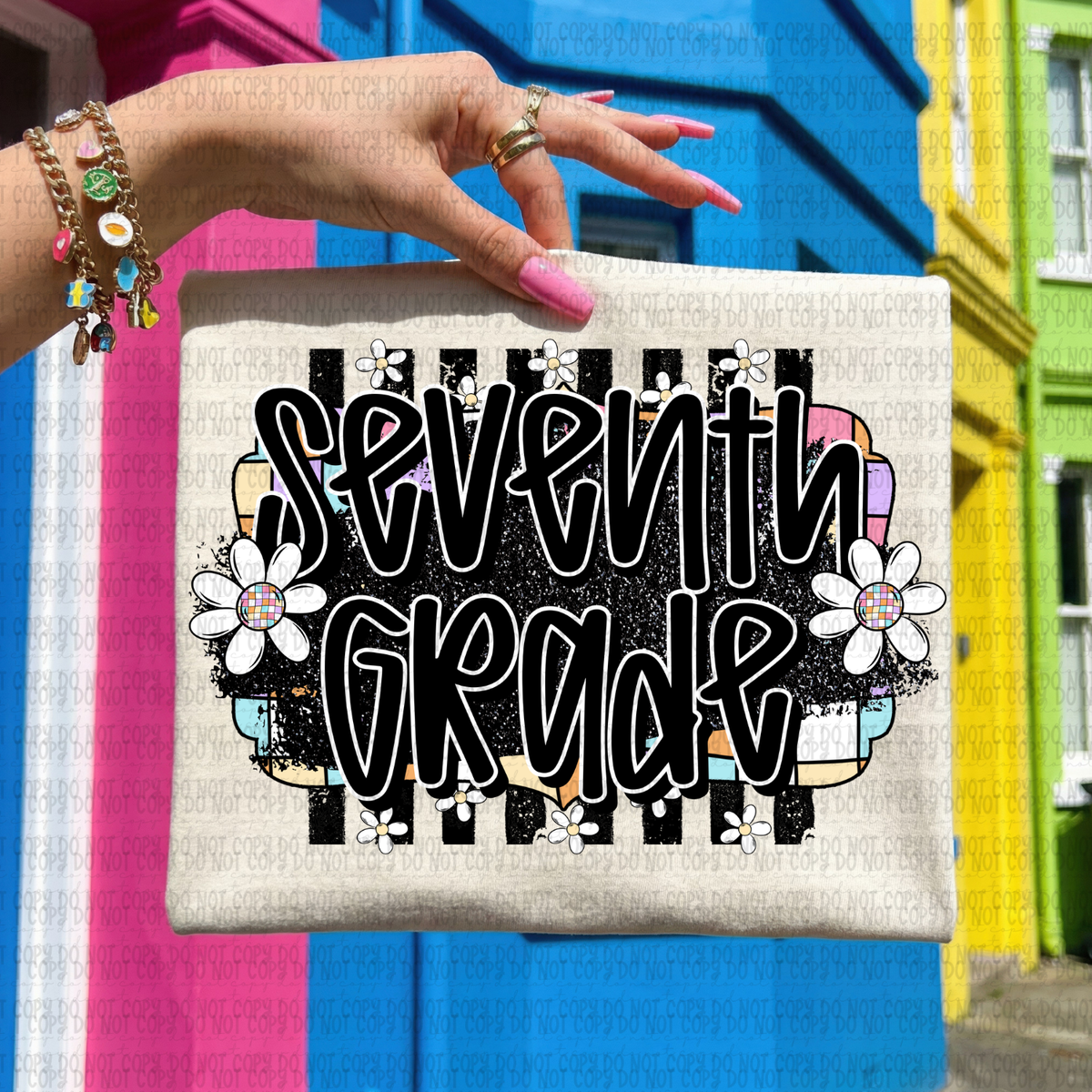 Retro colorful checkered seventh grade (Revel) DTF Transfer