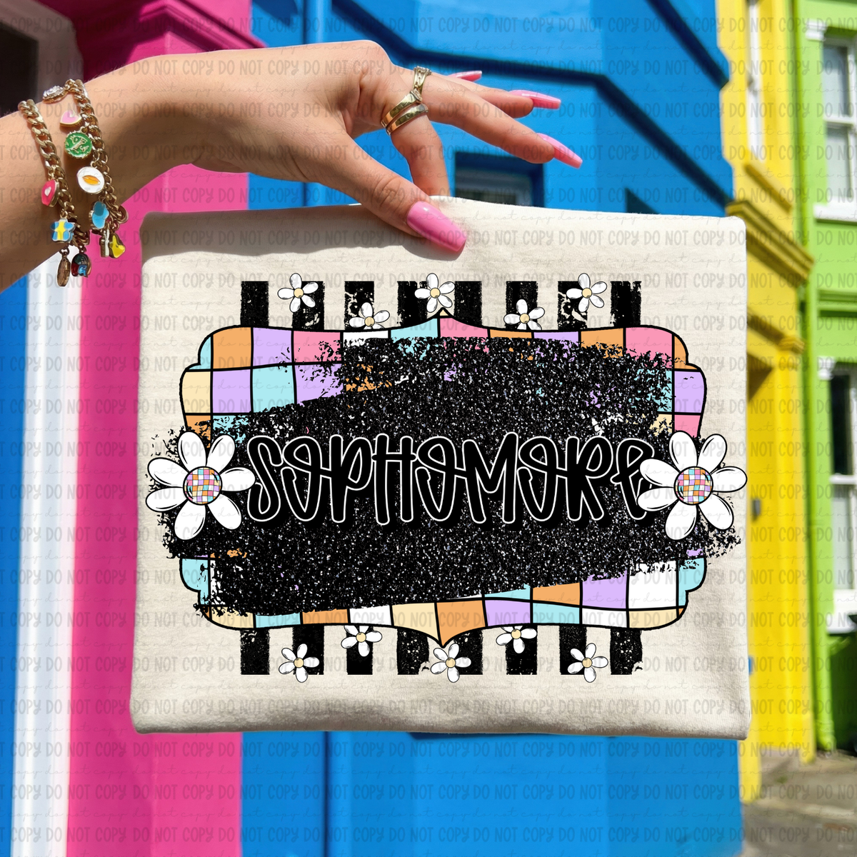 Retro colorful checkered sophomore (Revel) DTF Transfer