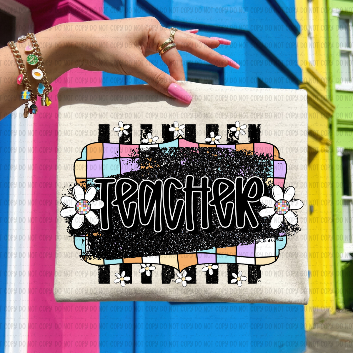 Retro colorful checkered teacher (Revel) DTF Transfer