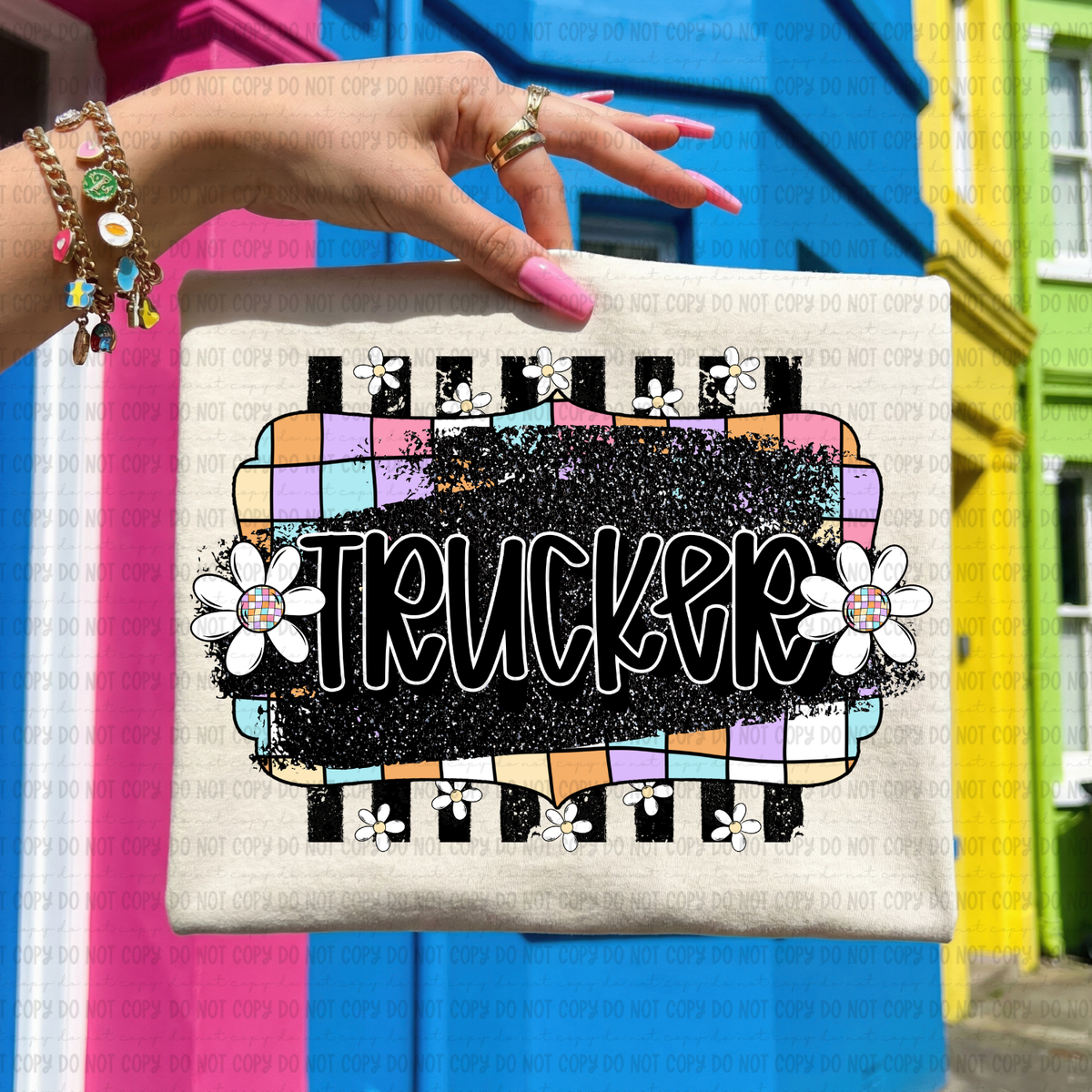 Retro colorful checkered trucker (Revel) DTF Transfer