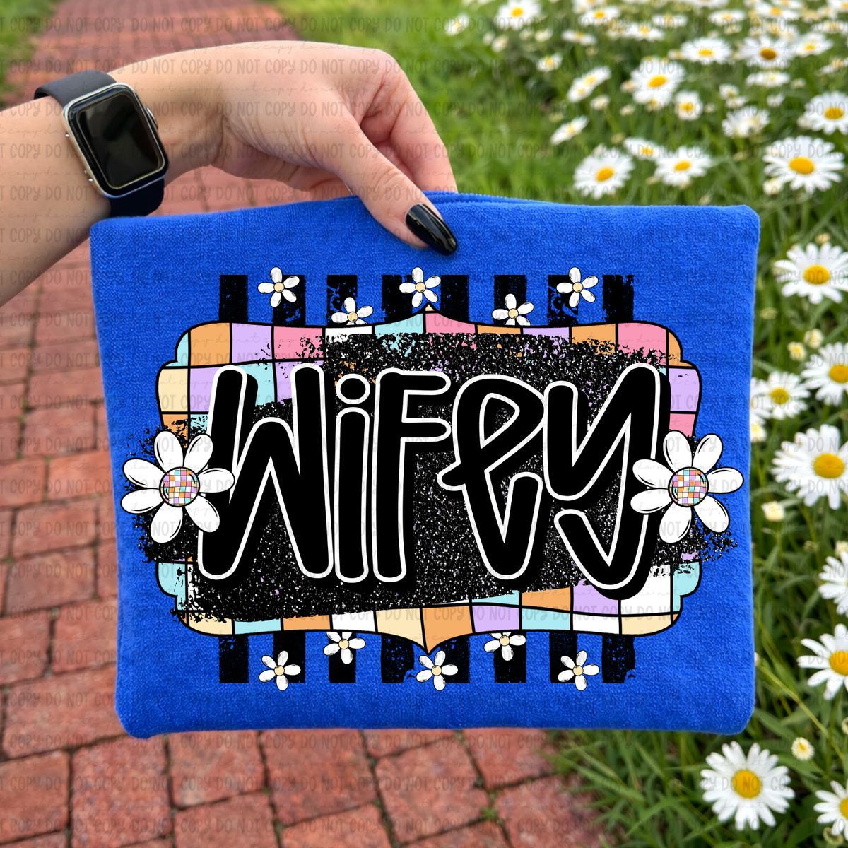 Retro colorful checkered wifey (Revel) DTF Transfer