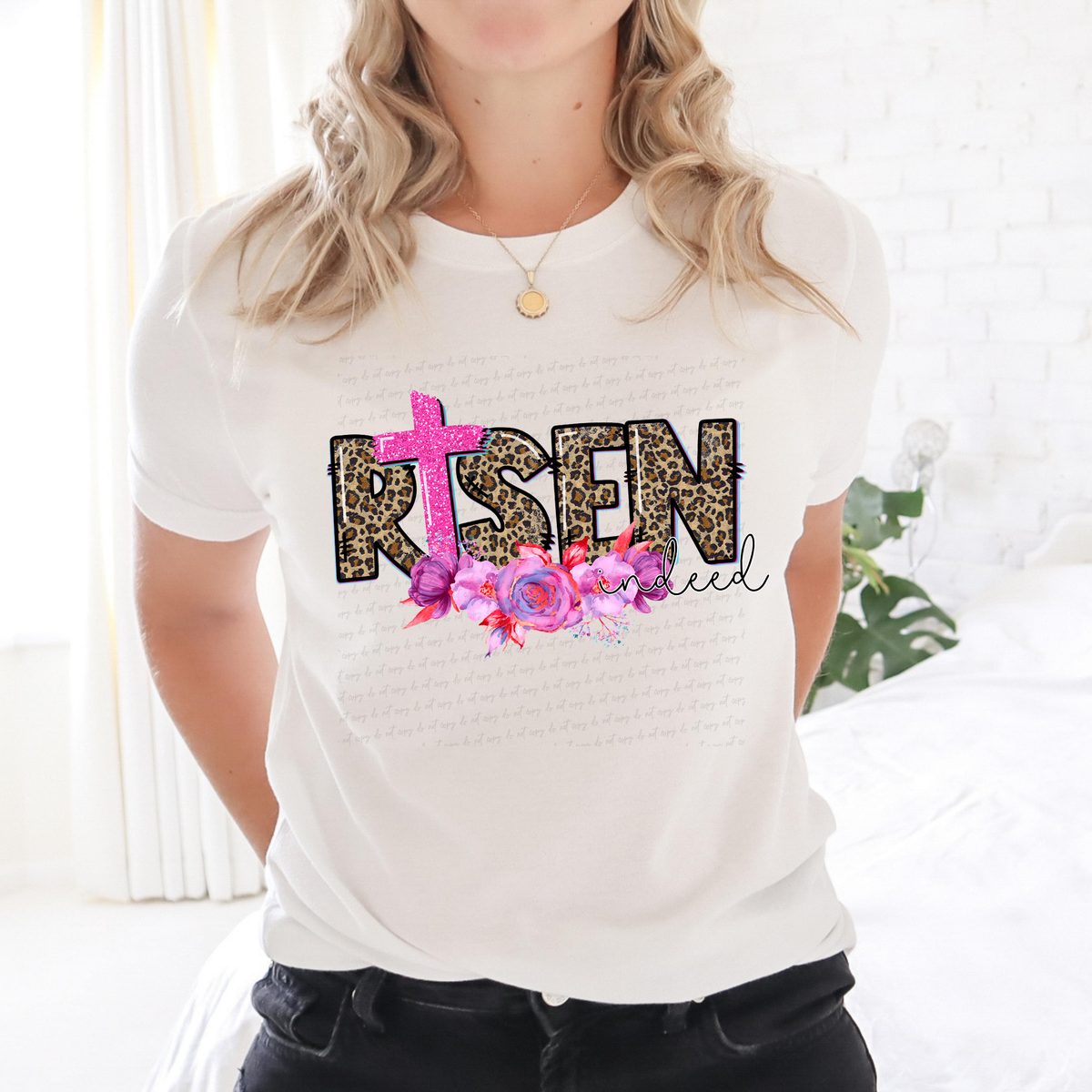 Risen Indeed Leopard Font Pink Cross Floral 116092 DTF Transfer