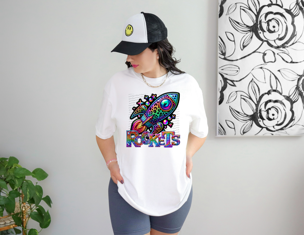 Rockets Mascots Rhinestone Leopard Rainbow 42905 DTF transfer