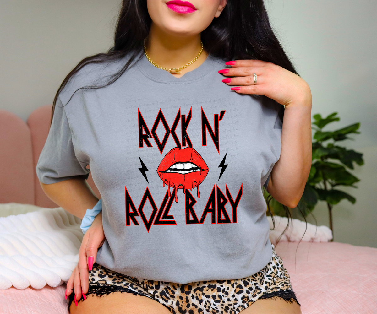 Rock n Roll Baby Drippy Lips Lightning Bolt 116871 DTF Transfer