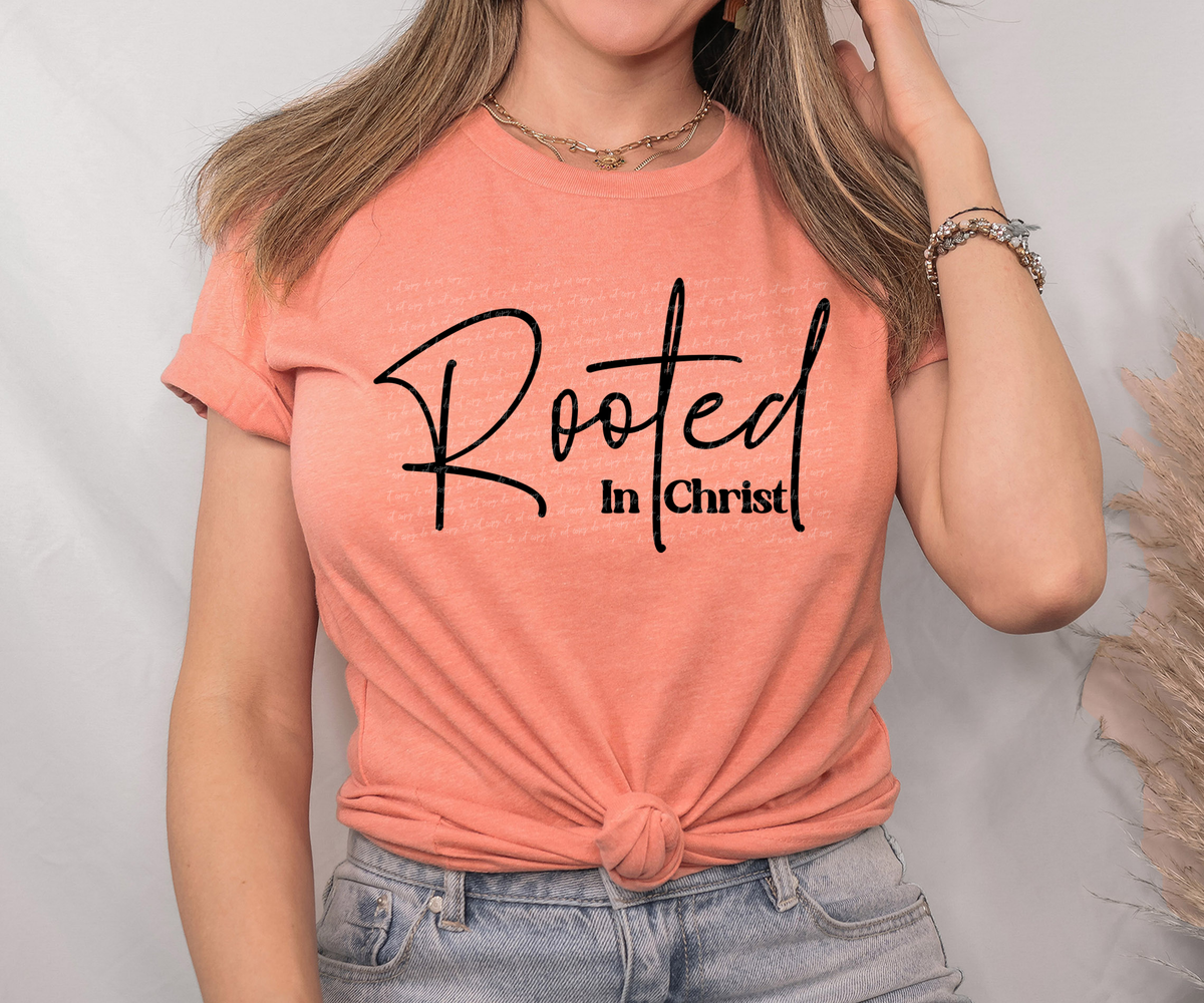Rooted In Christ Cursive And Serif Font Black 89445 DTF Transfer