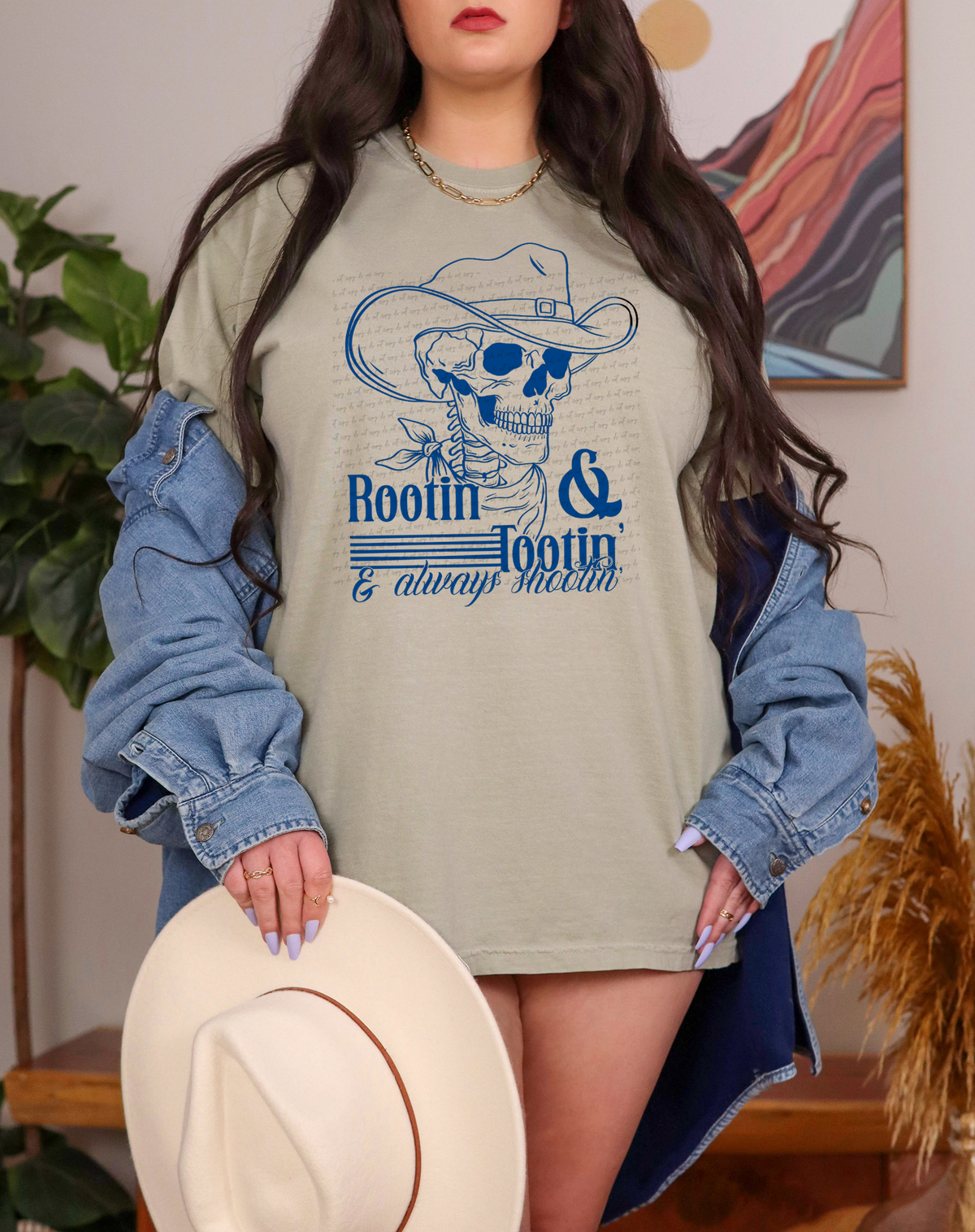 Rootin' And Tootin' And Always Shootin' Skull Blue 89109 DTF Transfer