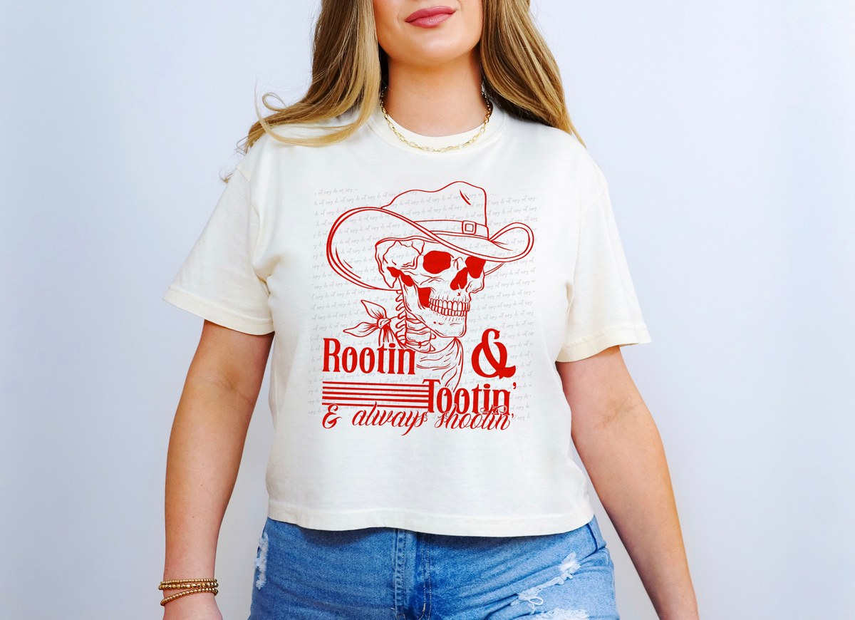 Rootin' And Tootin' And Always Shootin' Skull Red 89110 DTF Transfer