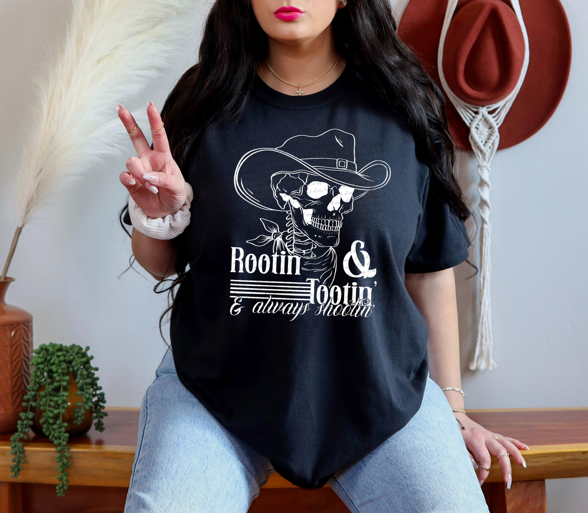 Rootin' And Tootin' And Always Shootin' Skull White 89111 DTF Transfer