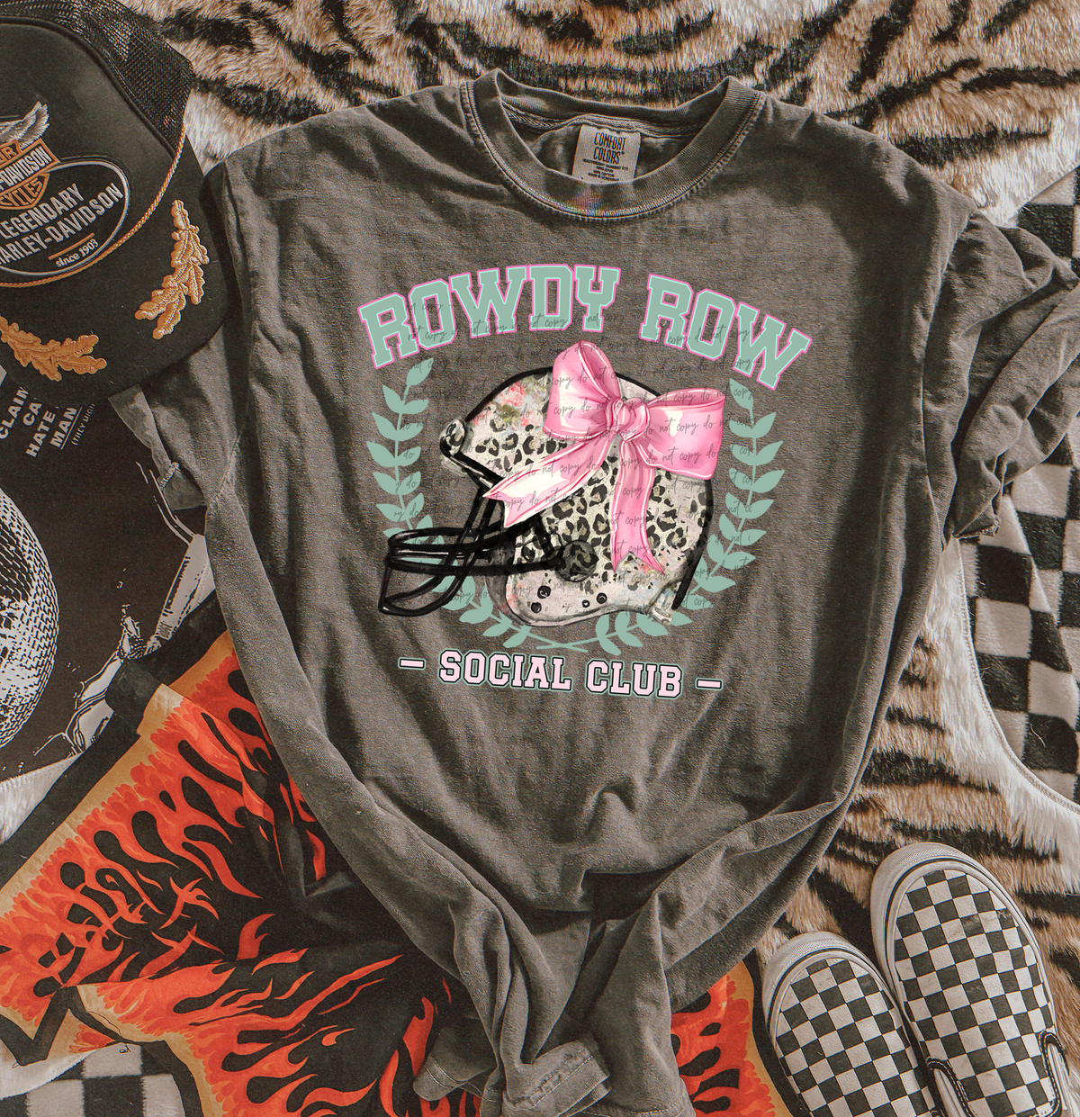 Rowdy Row Social Club Leopard Helmet Pink Bow 46874 DTF transfer
