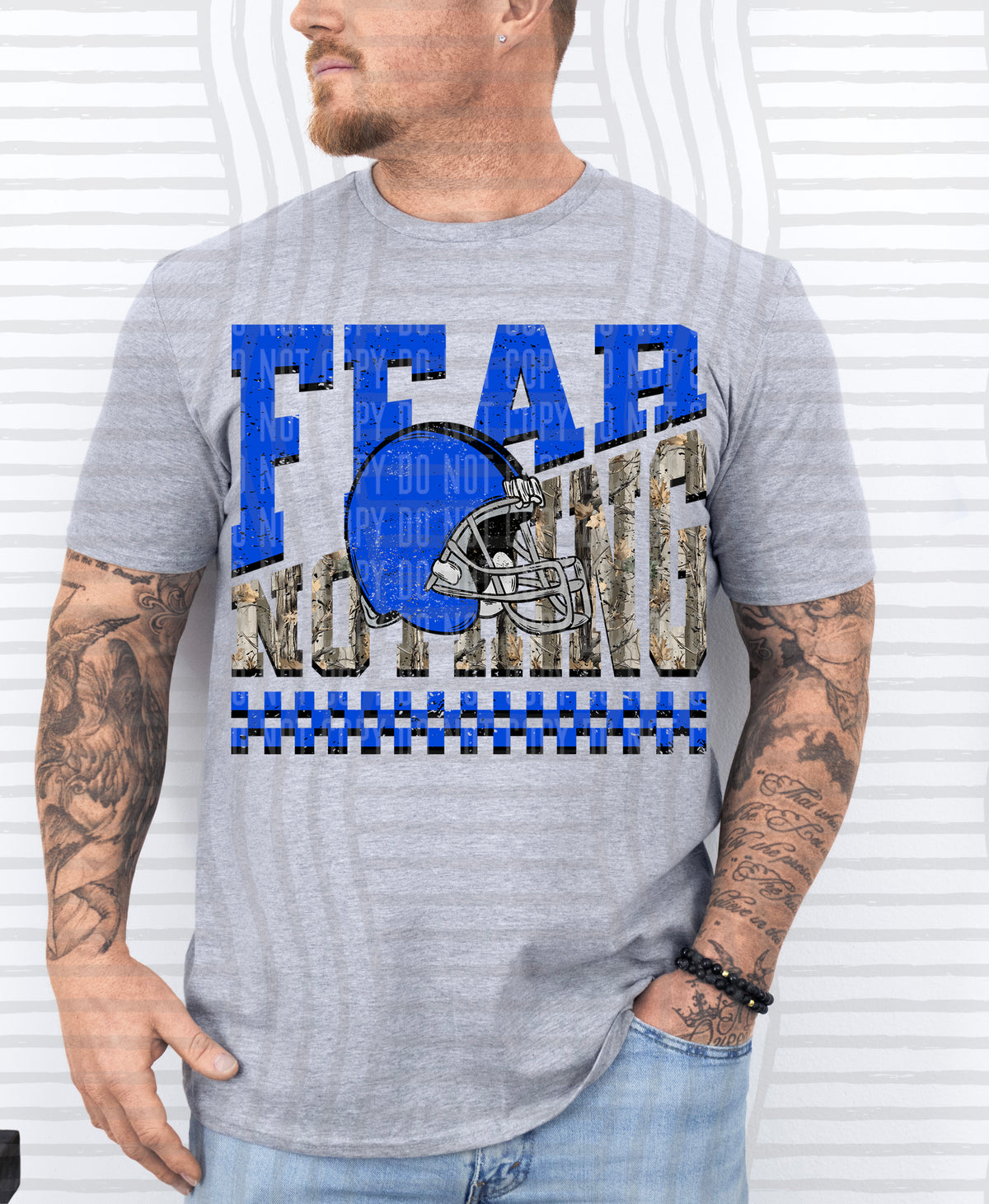 Royal blue and camo fear nothing (Caplinger) DTF Transfer