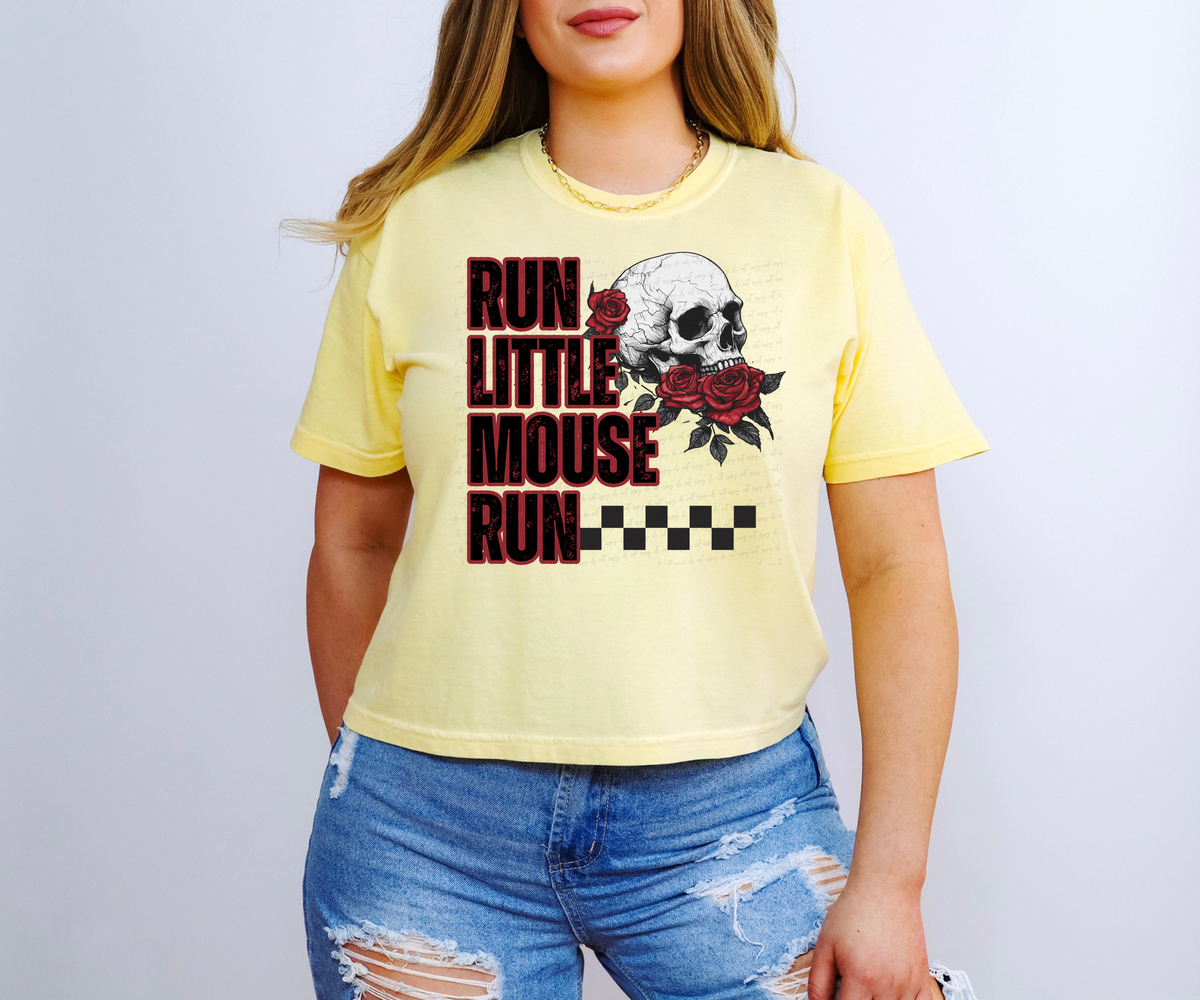 Run Little Mouse Run Skull Rose Checkered 117809 DTF transfer