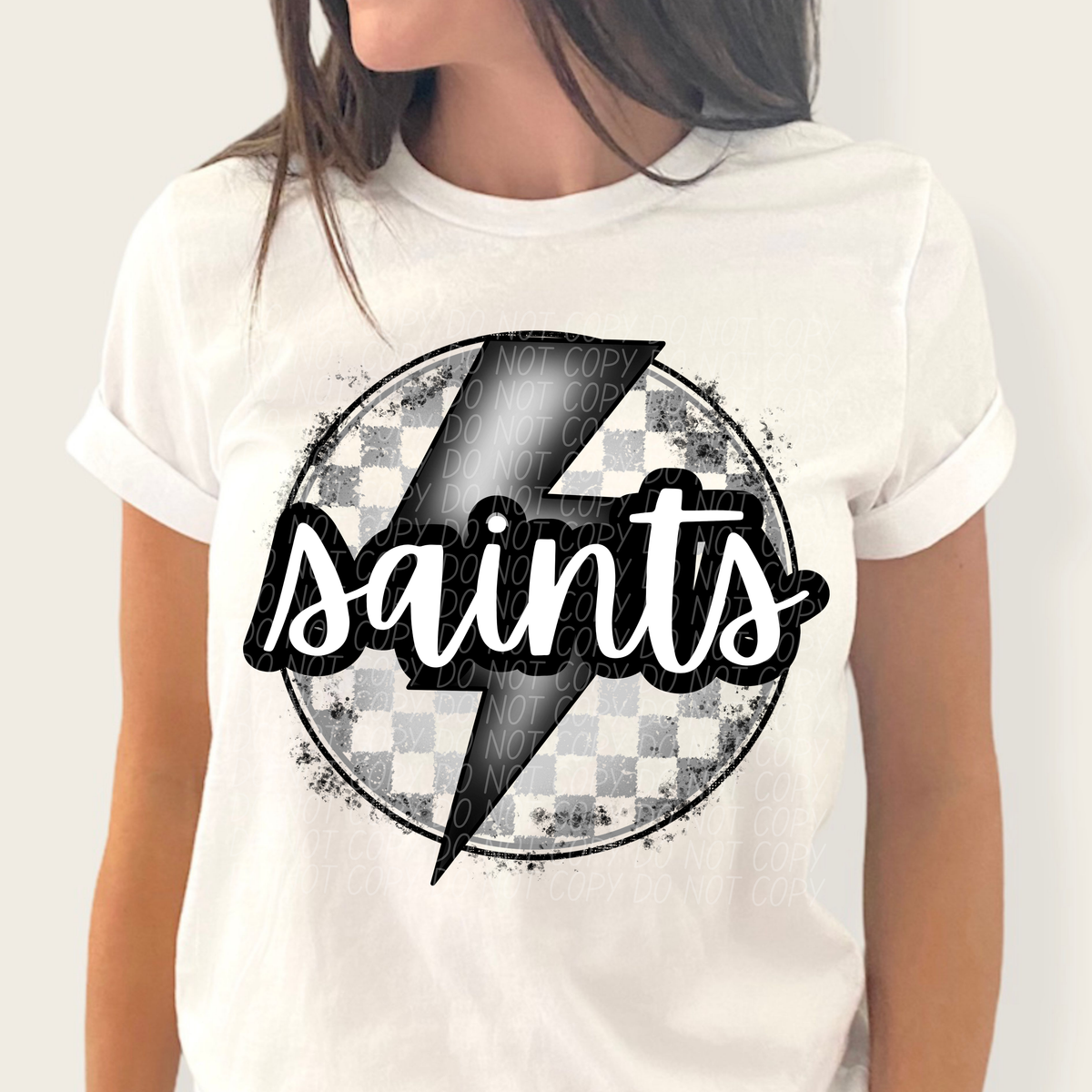 Saints grey/silver lightning bolt circle CITY DTF transfer