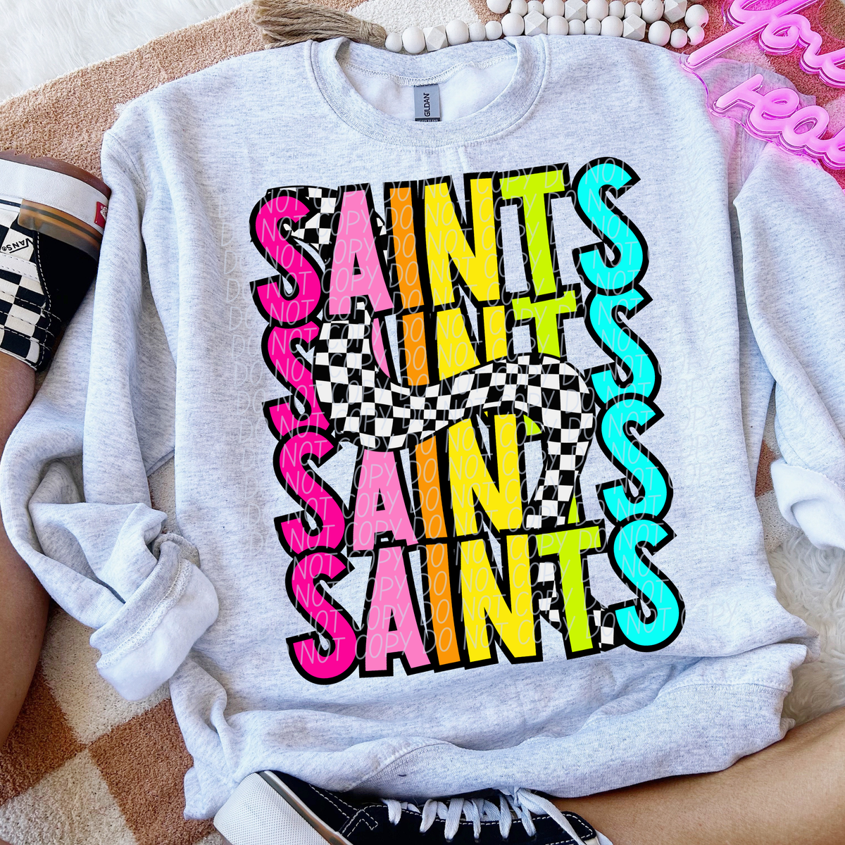 Saints 80's Vibe Mascot STACKED (City) DTF transfer