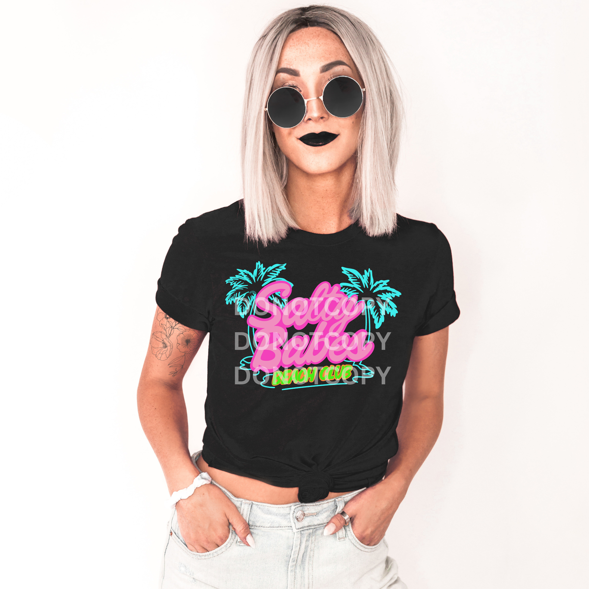 Salty Babes Beach Club (hot pink, neon palms) (CSG) DTF TRANSFER