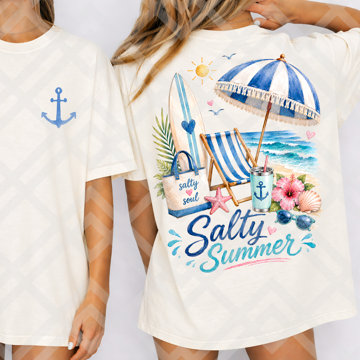 Salty summer stripped beach chair (FRONT ONLY) (Parker) DTF Transfer
