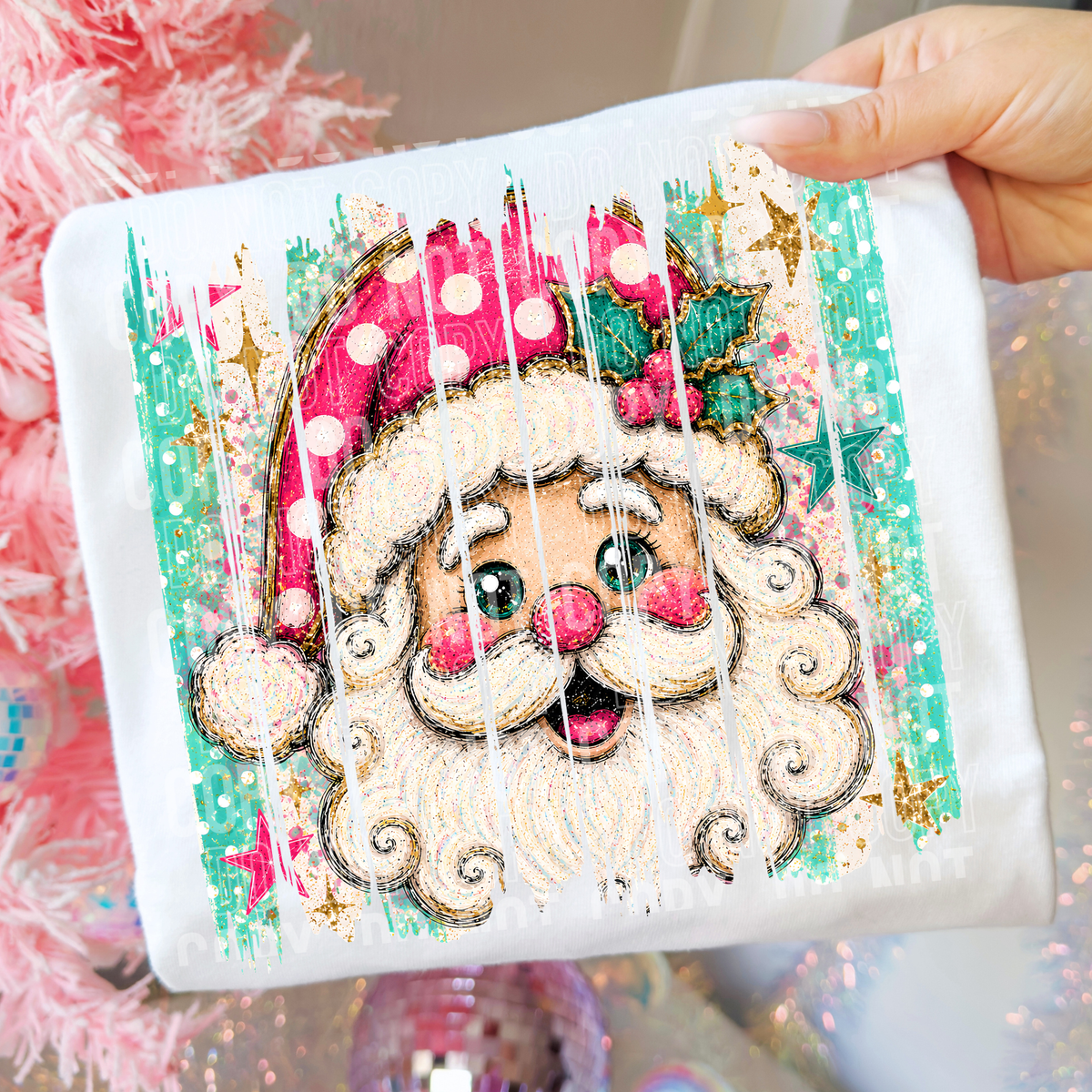 Santa brushstrokes blue and pink (SBB) DTF Transfer
