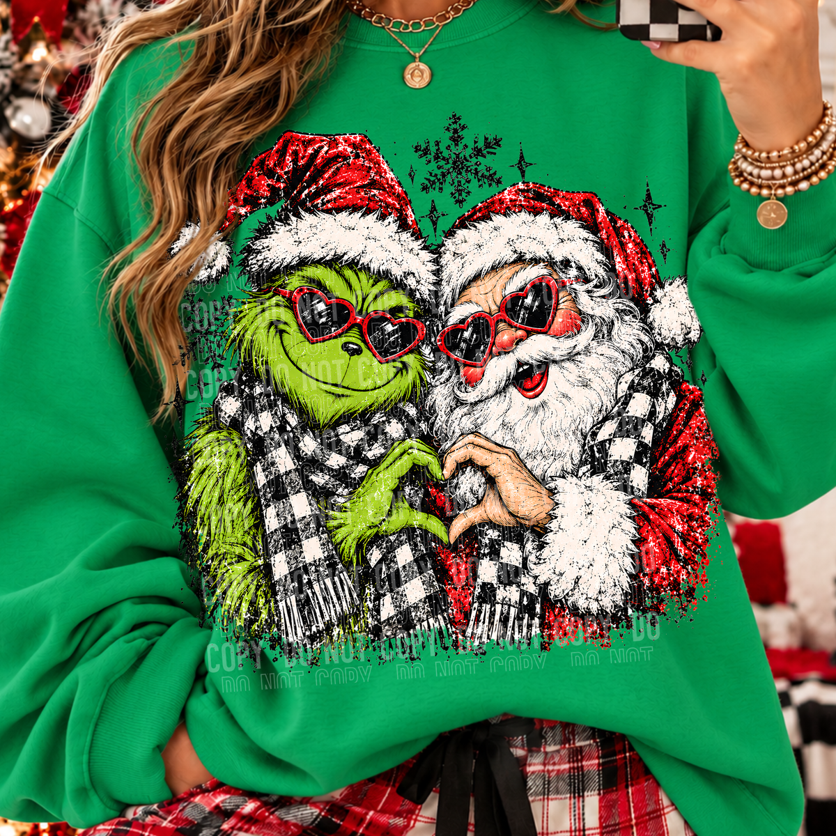 Santa G heart hands checkered scarfs (SBB) DTF Transfer