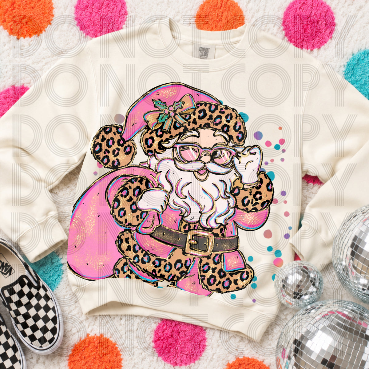 Santa in pink suit with leopard accents (Renewed) DTF Transfer