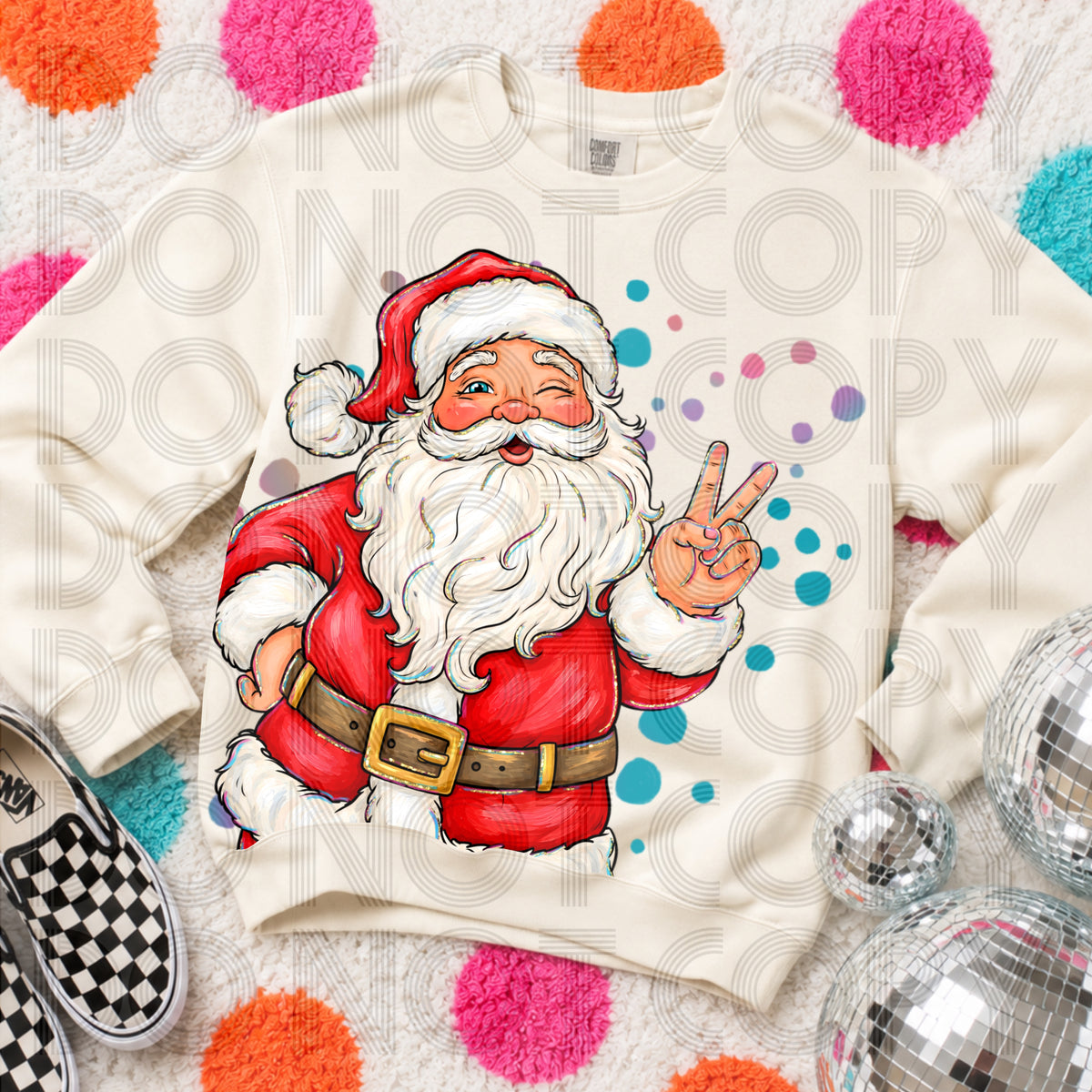 Peace sign blushing winking Santa (Renewed) DTF Transfer