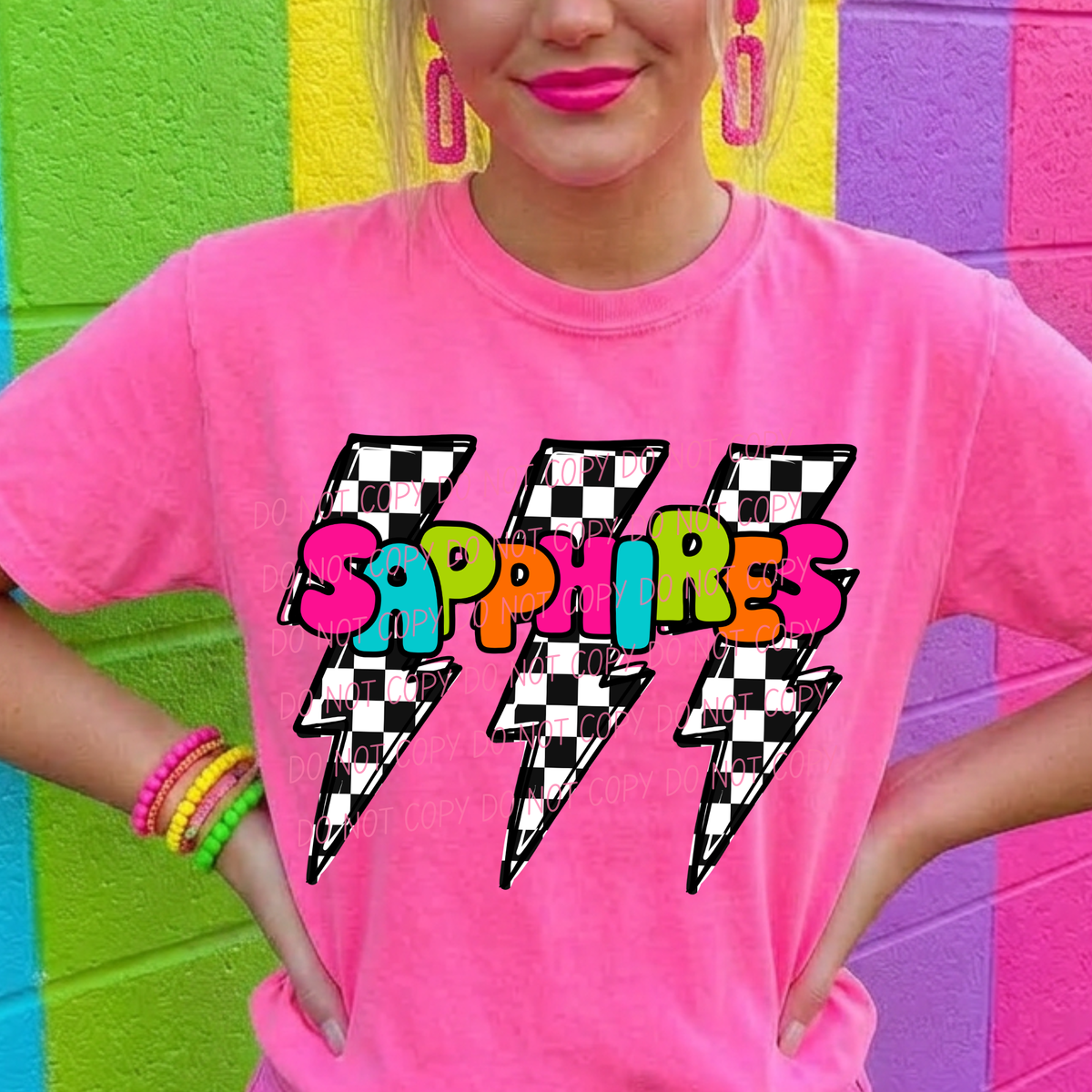 Sapphires multi color with lightning bolt background (city) DTF Transfer