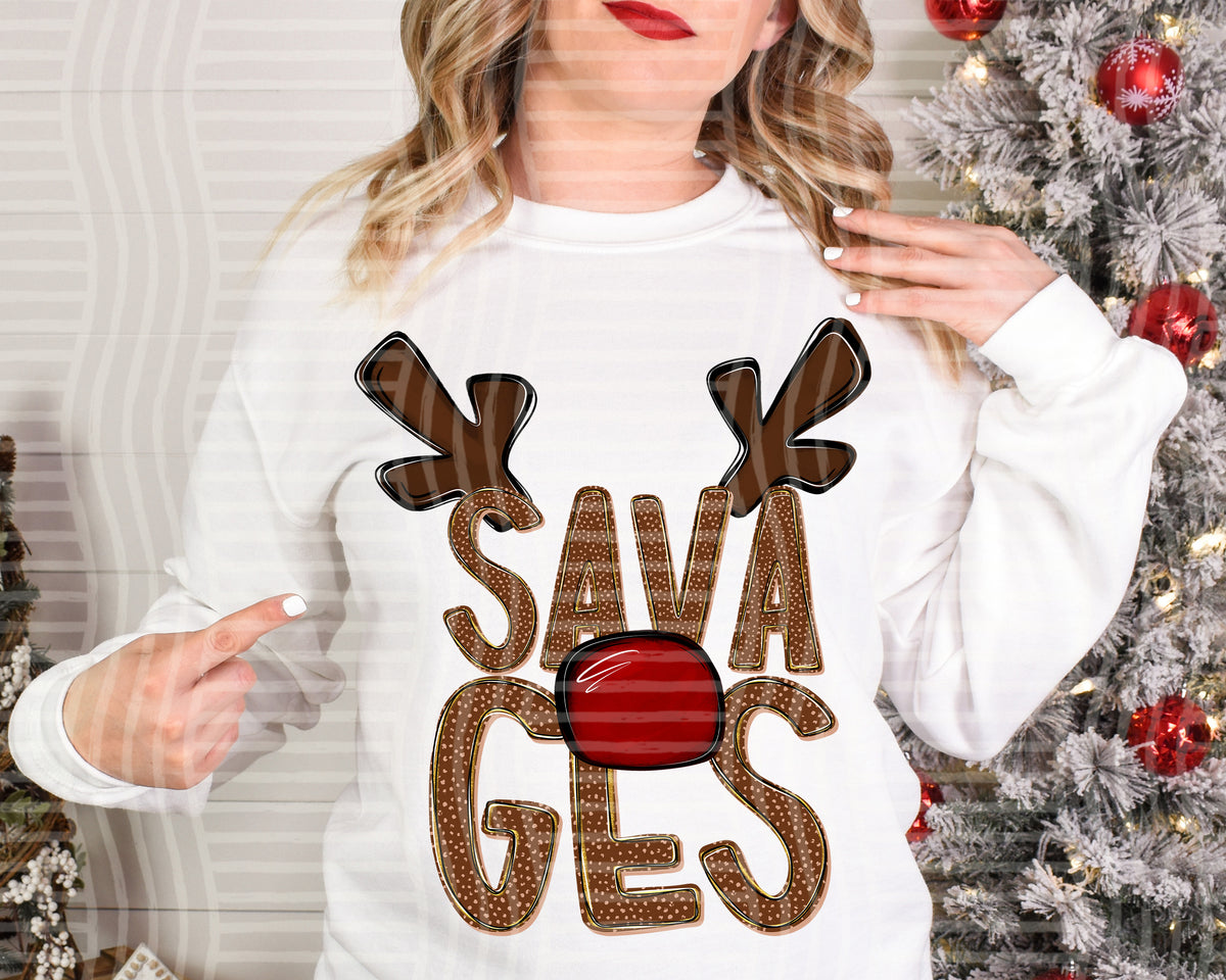 savages deer antlers mascot red nose (caplinger) DTF Transfer
