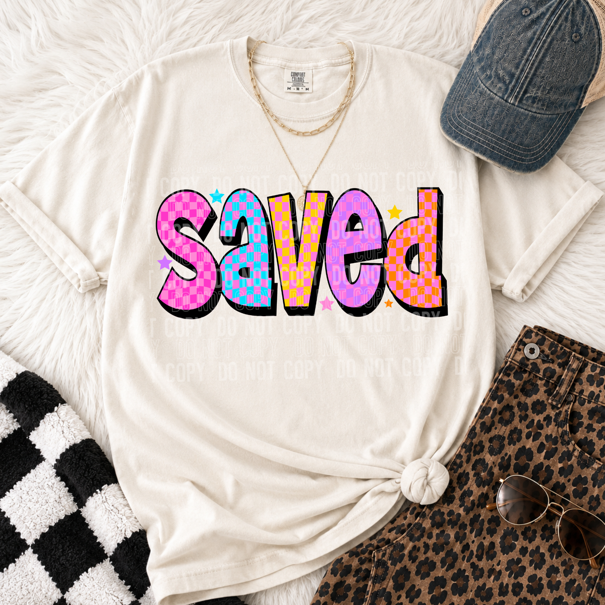 Saved checkered colorful (SBB) DTF Transfer
