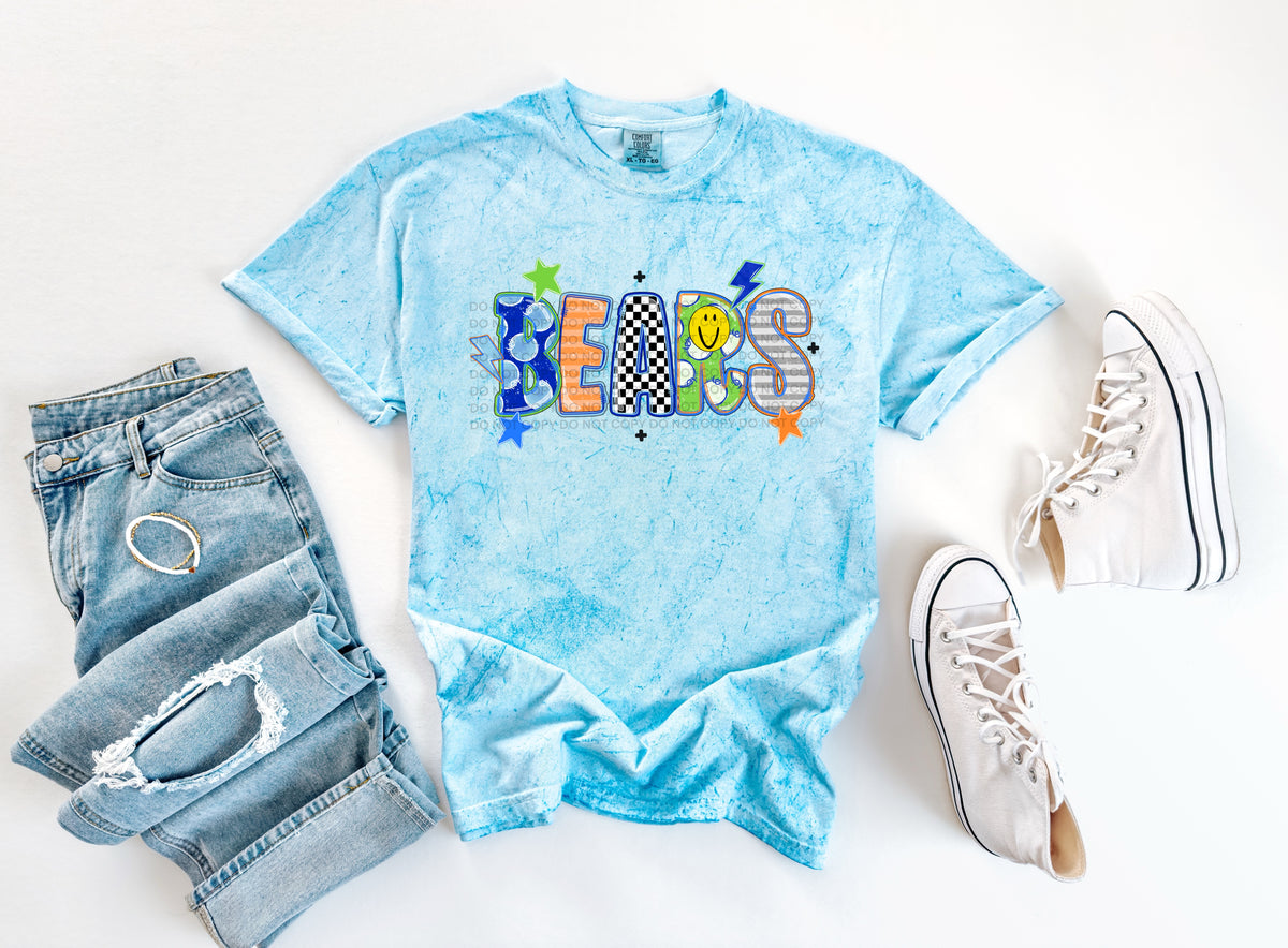 bears doodle fonts smiley face stars and lightening bolts (scg) DTF Transfer