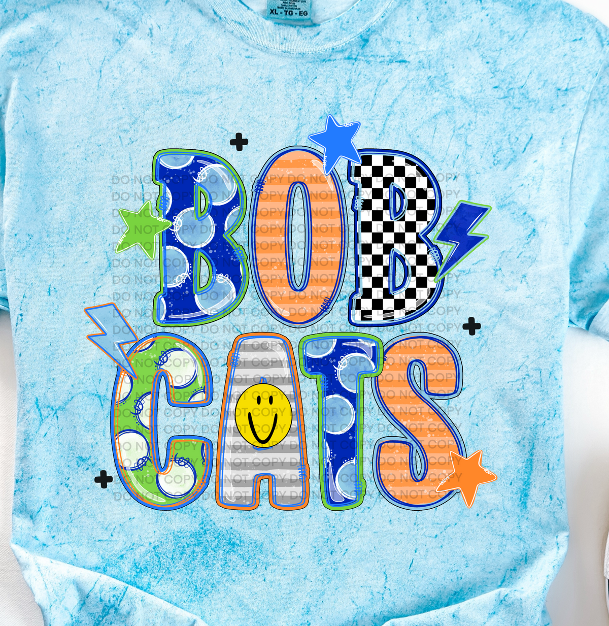 bobcats doodle fonts smiley face stars and lightening bolts (scg) DTF Transfer