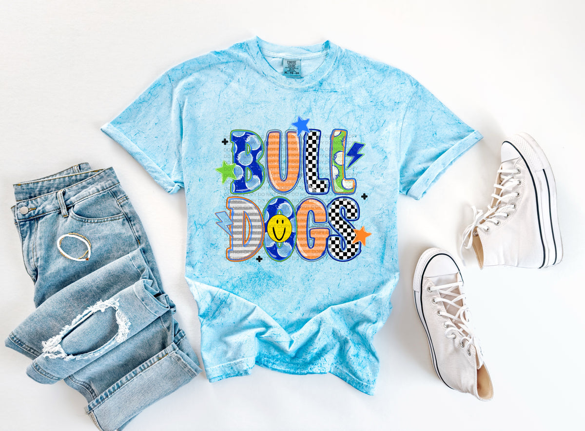 bulldogs doodle fonts smiley face stars and lightening bolts (scg) DTF Transfer