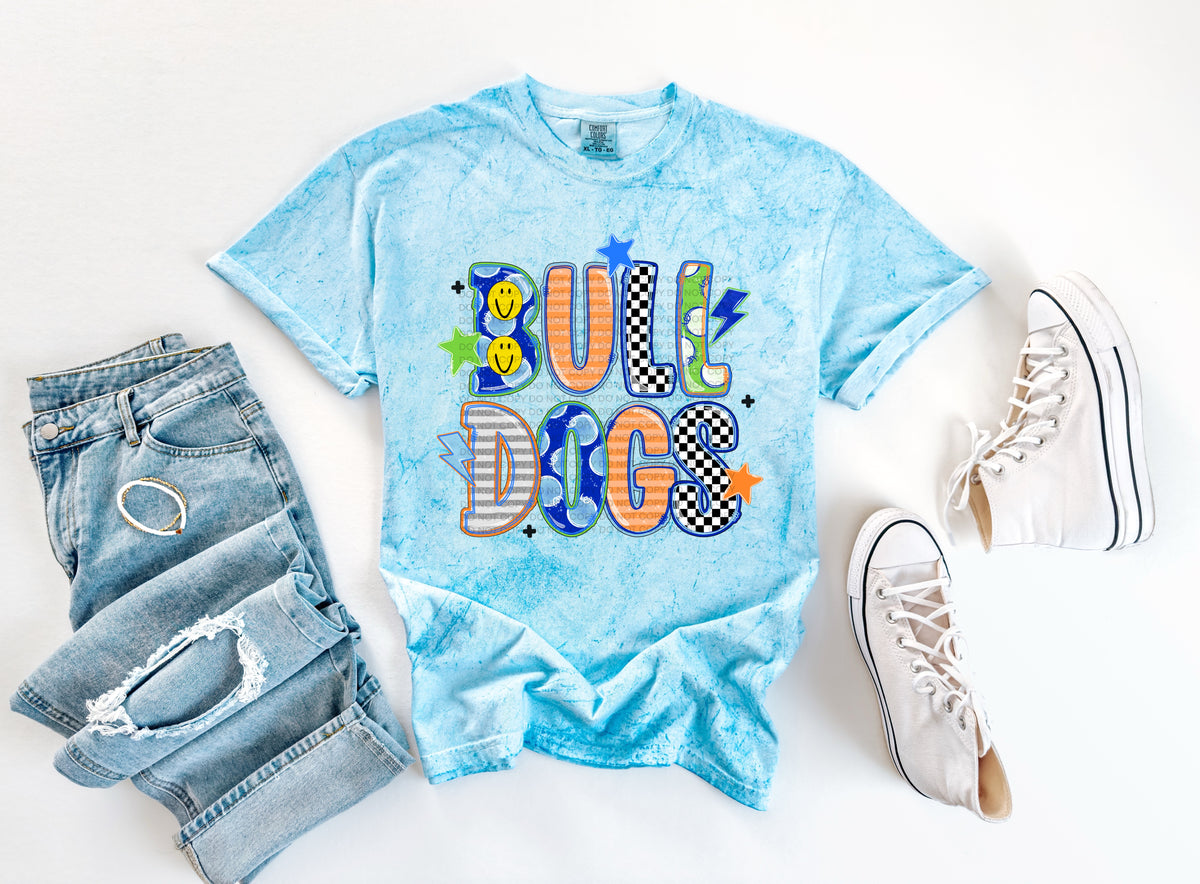 bulldogs 1 doodle fonts smiley face stars and lightening bolts (scg) DTF Transfer