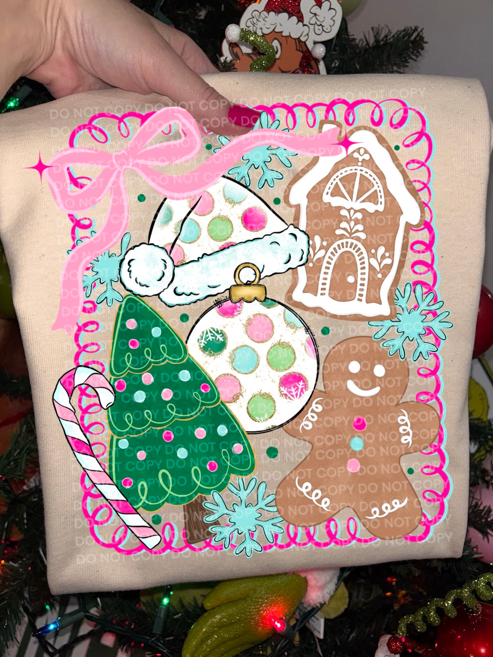 Christmas items doodle frame pink (SCG) DTF Transfer
