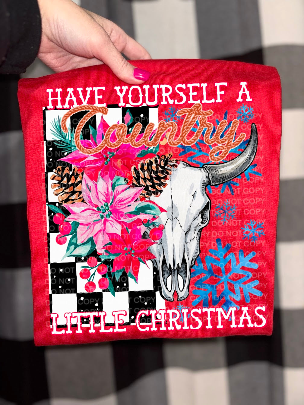 Have yourself a country little Christmas cow skull (SCG) DTF Transfer
