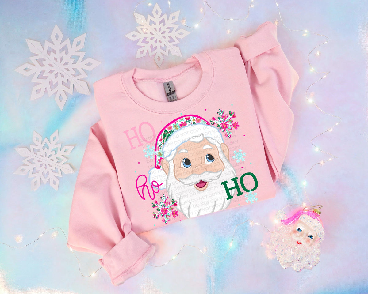Ho ho ho Santa pink floral hat (SCG) DTF Transfer