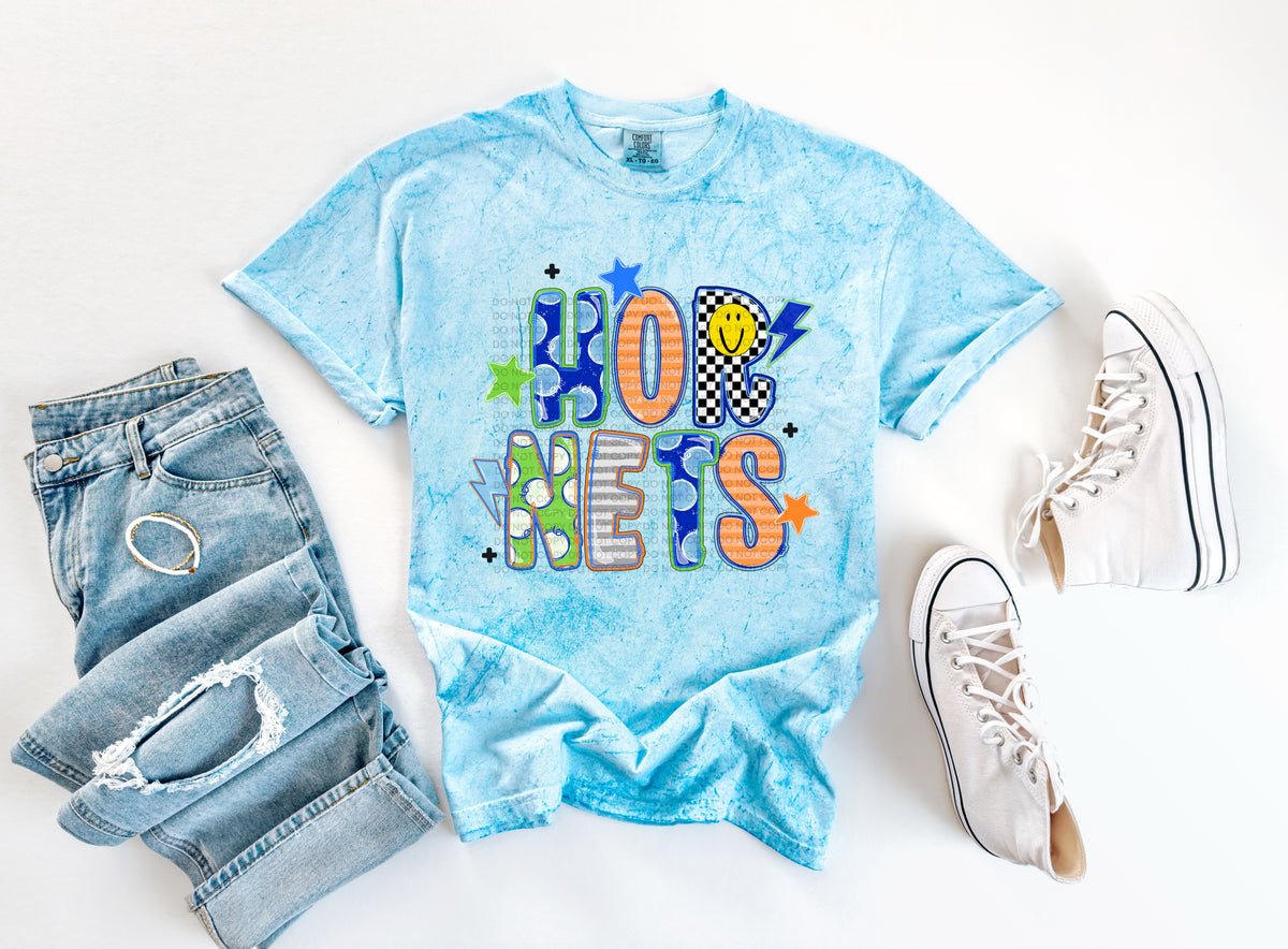 hornets doodle fonts smiley face stars and lightening bolts (scg) DTF Transfer