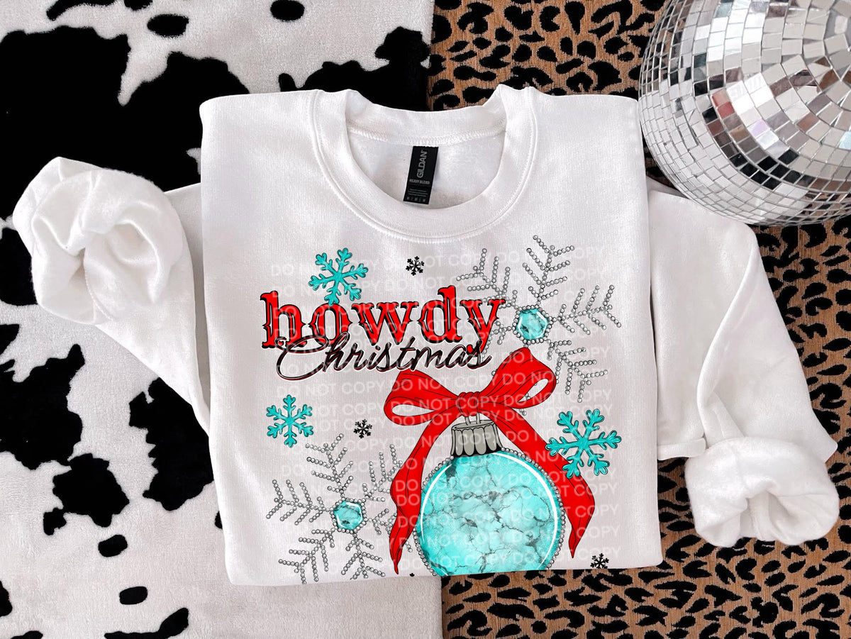 Howdy Christmas teal ornament red bow (SCG) DTF Transfer