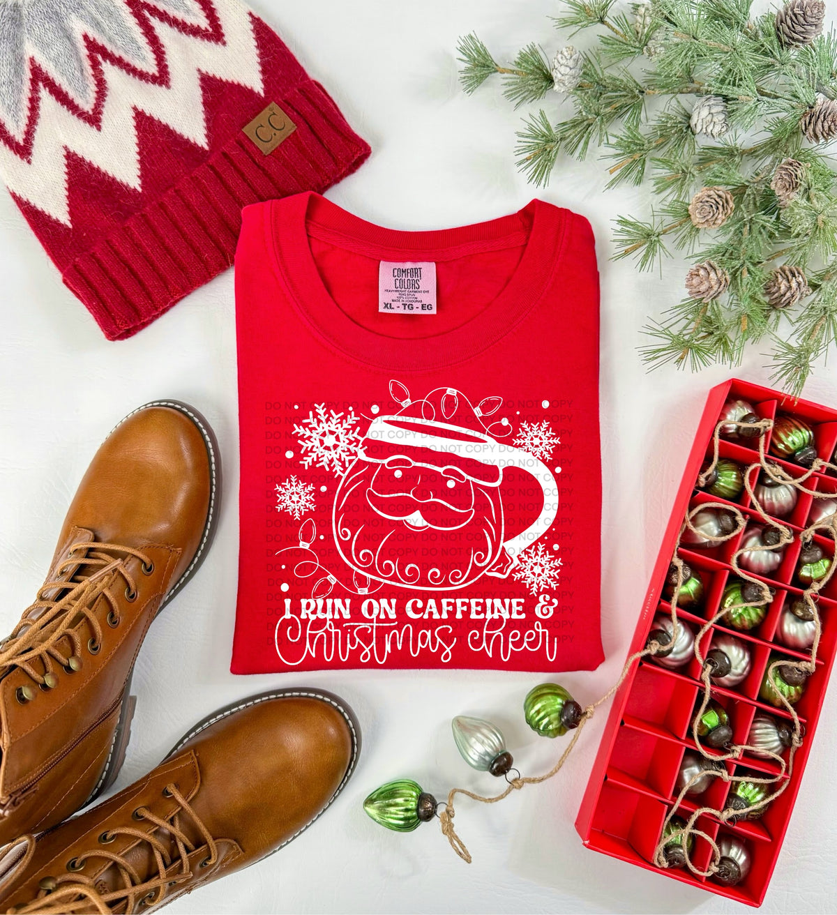 I run on caffeine & Christmas cheer WHITE (SCG) DTF Transfer