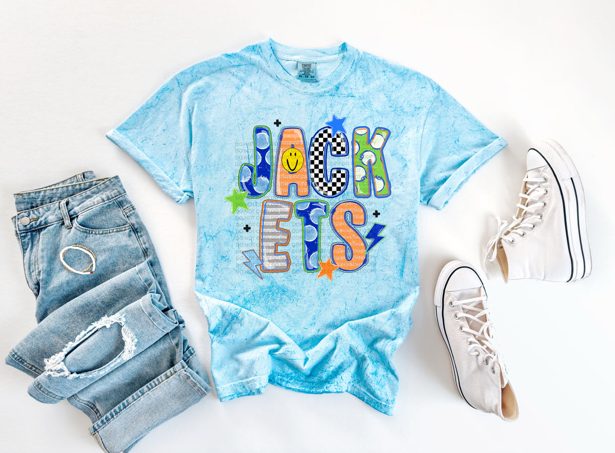 jackets doodle fonts smiley face stars and lightening bolts (scg) DTF Transfer