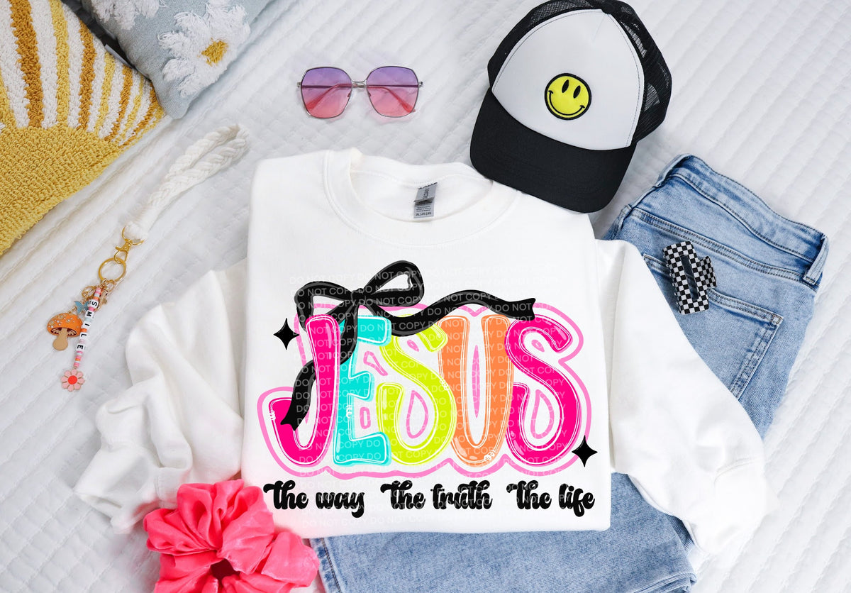 Jesus neon font (SCG) DTF Transfer