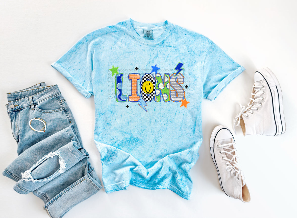 lions doodle fonts smiley face stars and lightening bolts (scg) DTF Transfer