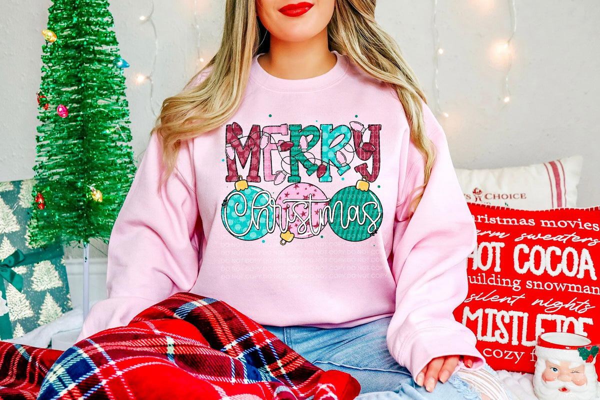 Merry and bright Christmas ornaments multi patterns (SCG) DTF Transfer