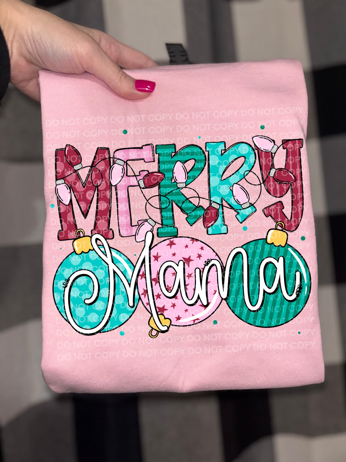 Merry mama ornament trio and Christmas lights (SCG) DTF Transfer