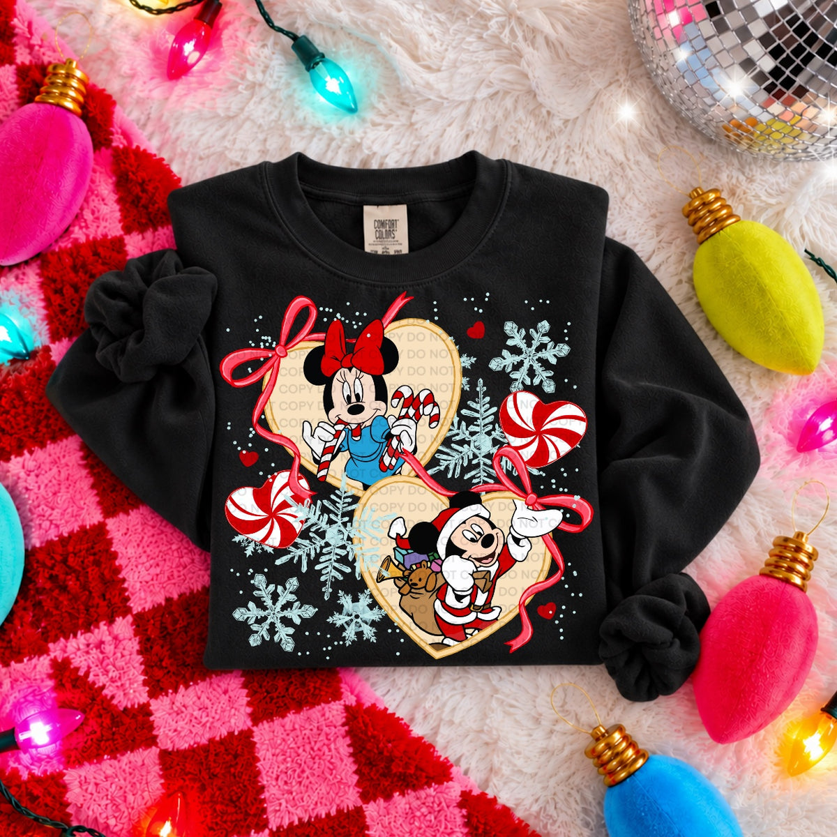 Mrs and Mr mouse Christmas hearts DTF Transfer