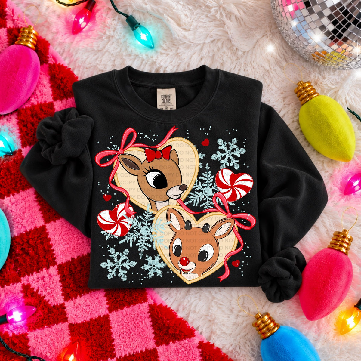 Reindeer Christmas hearts DTF Transfer