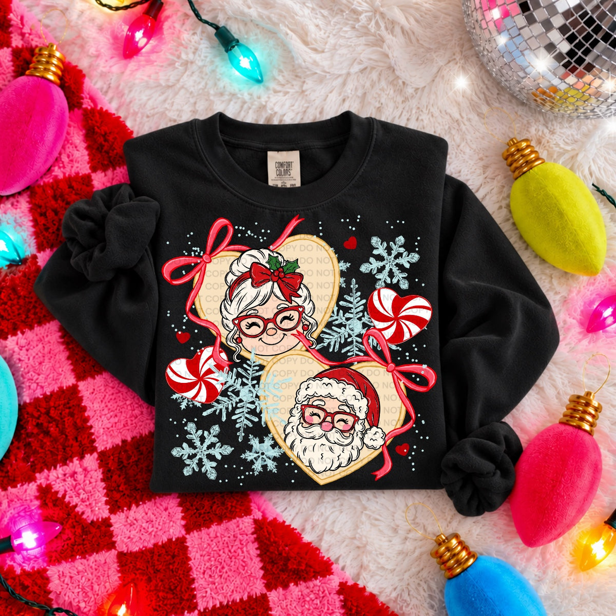 Mrs and Mr Claus Christmas hearts DTF Transfer
