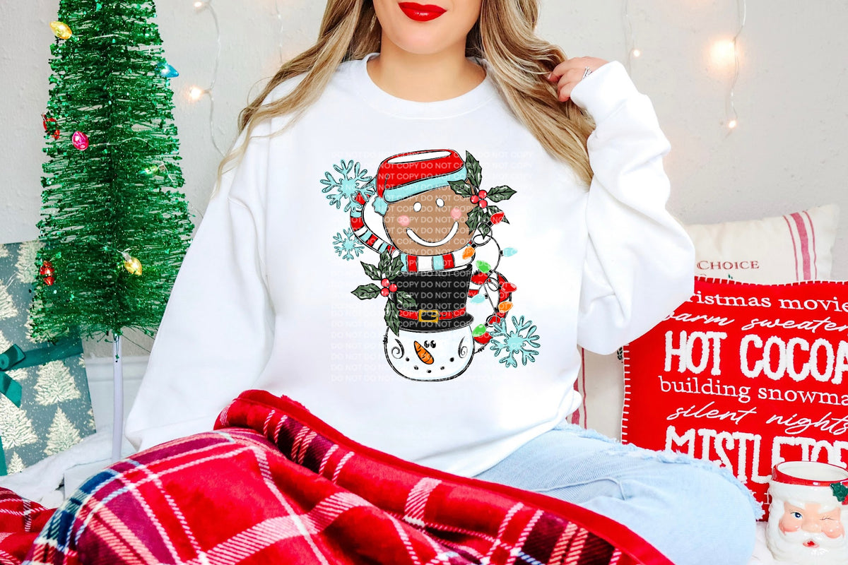 Gingerbread and snowman Christmas mugs stacked (SCG) DTF Transfer