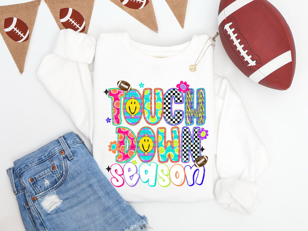 Touch down season bubble letters happy face (SCG) DTF Transfer