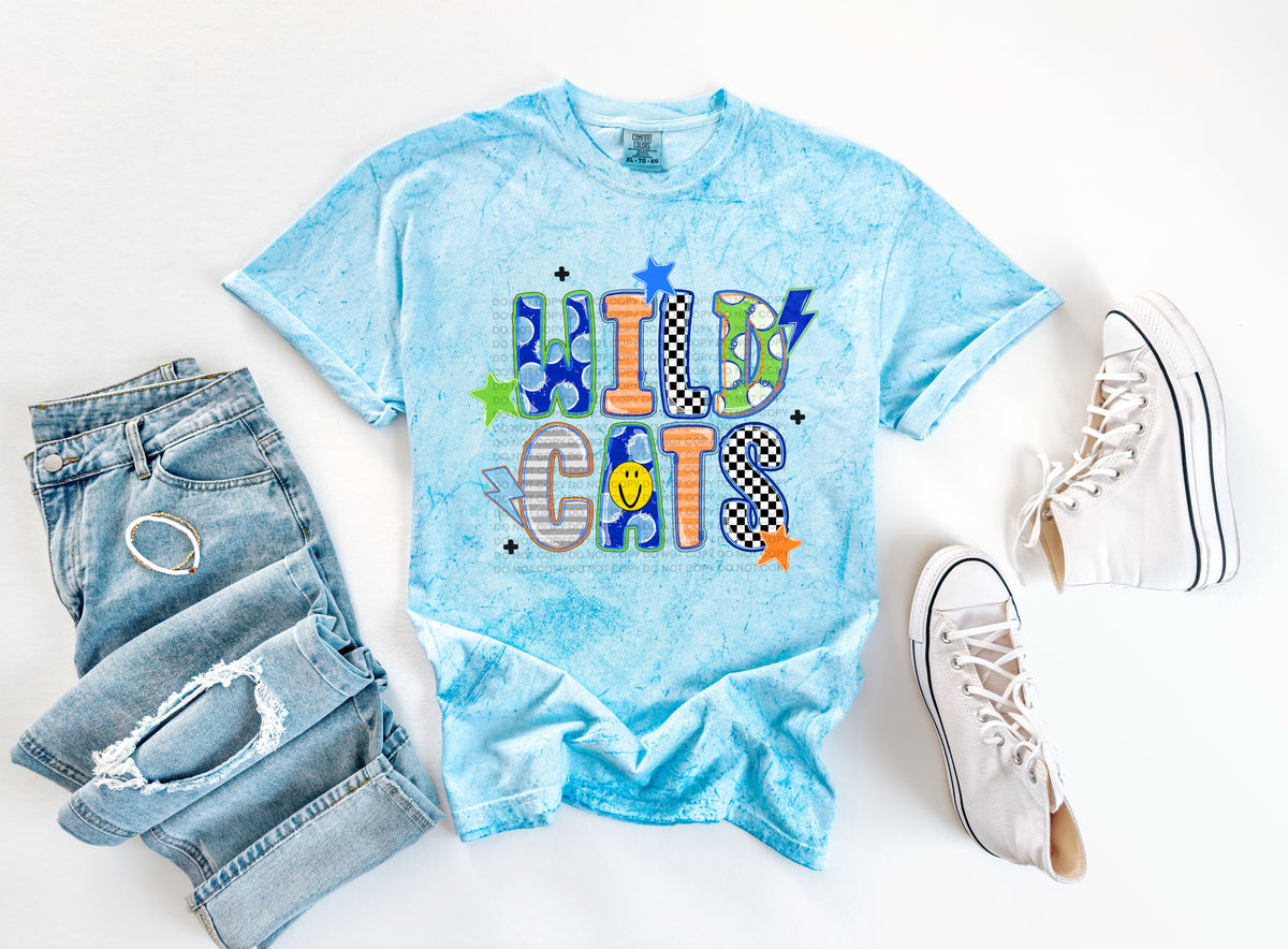 wildcats doodle fonts smiley face stars and lightening bolts (scg) DTF Transfer