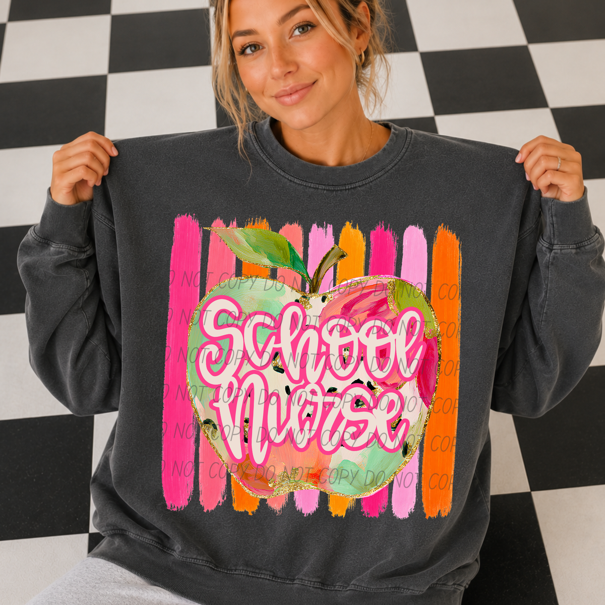 school nurse diff print apple with stripes (city) DTF transfer