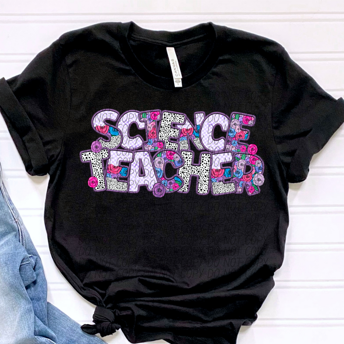 Science Teacher Floral Purple Checkered (CITY) DTF transfer